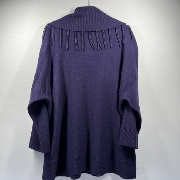 Chicos Women's Sweater Size Large Solid Purple Fringe Shawl Collar 3/4 Sleeve - Picture 6 of 7